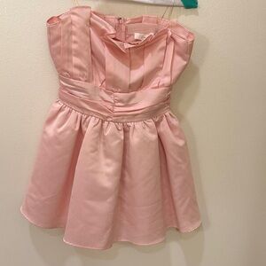 Girls' Evening Pink Strapless Satin Fit & Flare Dress